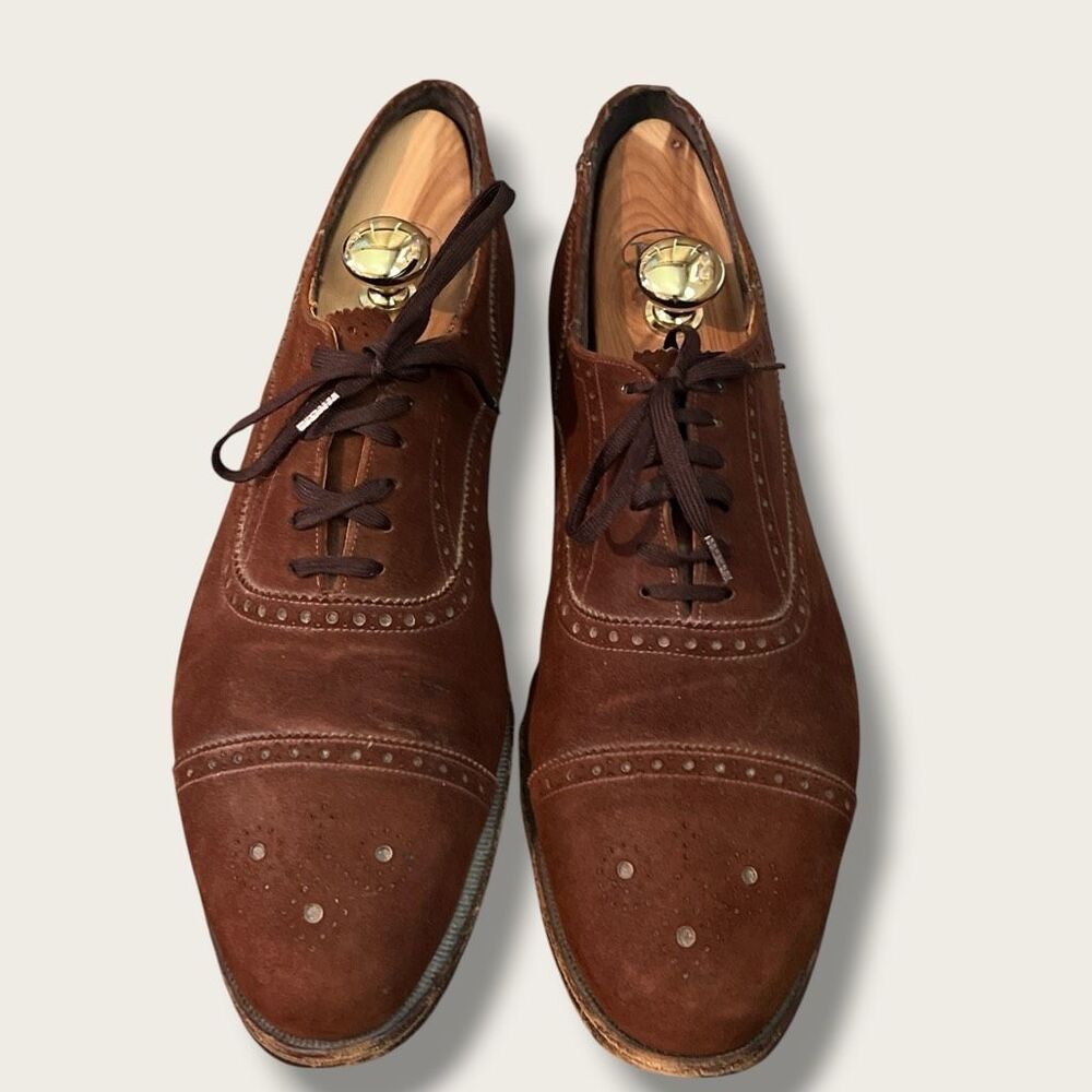 Vintage Paul Stuart Suede Cap-Toe Oxfords Medallion Brown Mens 11.5 Narrow